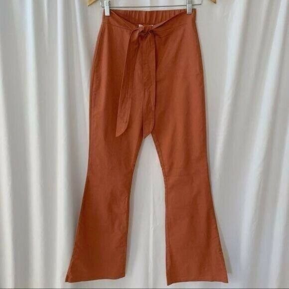 Emory Park flare leg pants high waisted with bow tie closure color rust sz small - Picture 3 of 9
